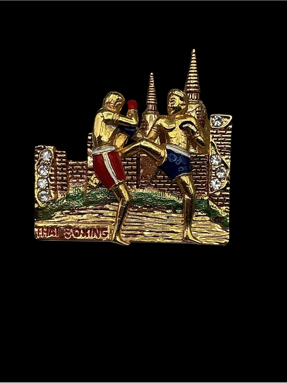 Gold Muay Thai Fighting Vintage Brooch